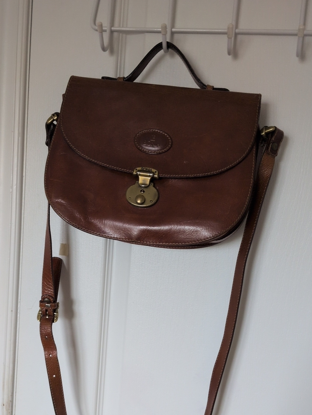 Brown Leather Crossbody/Shoulder/Hand Held Bag with Brass Clasp